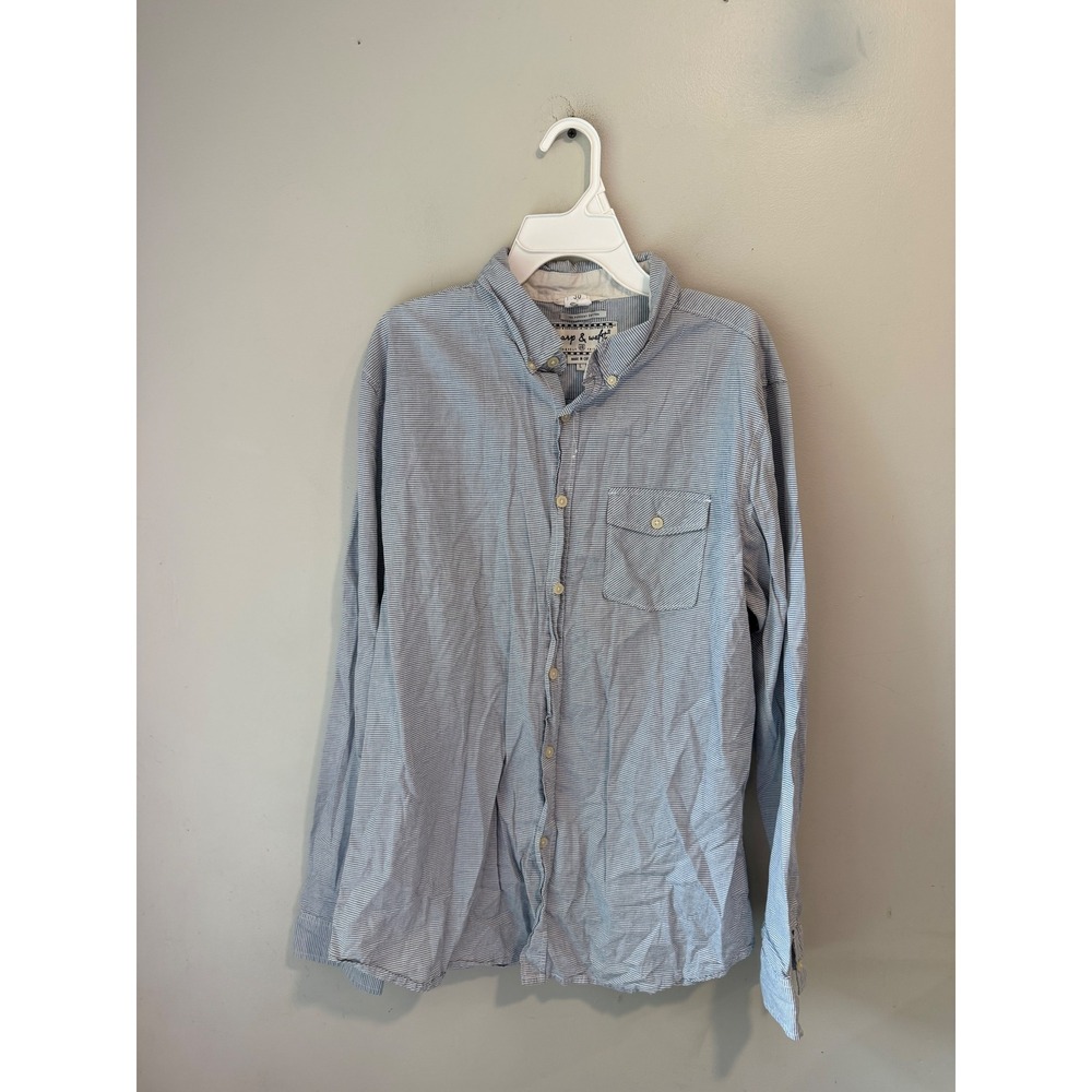 Warp & Weft Blue White Striped Cotton Button Down Shirt Large RN090233